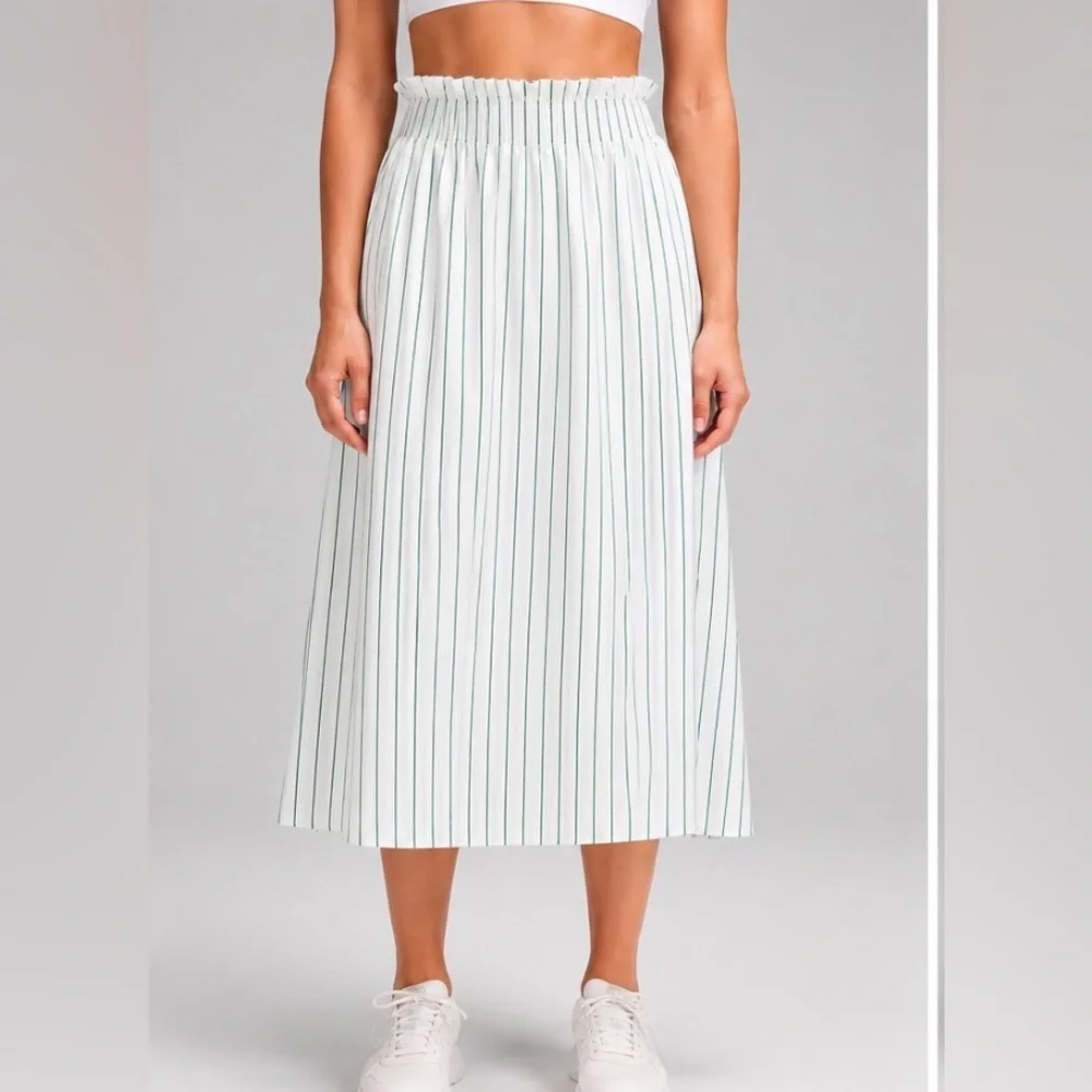 Lululemon Stretch Woven Ruffle-Waist Midi Skirt Size L Green Stripe NWT LW8APLS